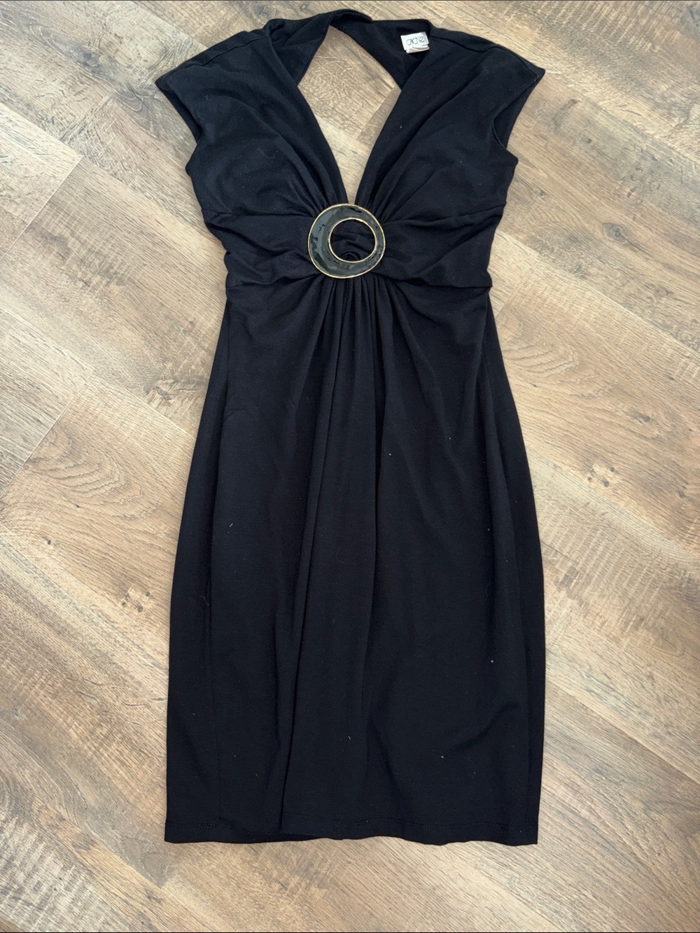 Cache Black Mini Halter Dress with Gold Ring Detail